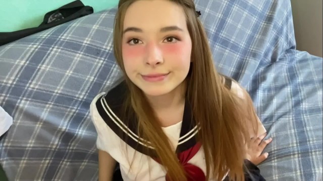 Beauty in Japanese uniform touches your cock bark and feels embarrassed